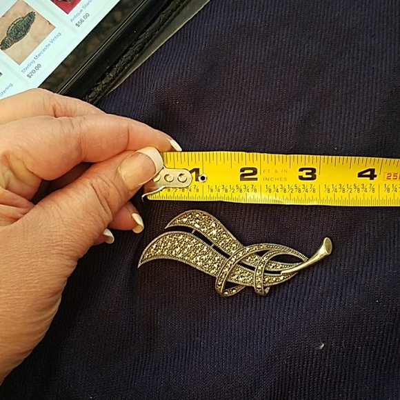 Sterling Silver Marcasite Art Deco Pin - Picture 3 of 3